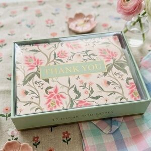 Floral 'Thank You' Note Cards & Envelopes Set - Pink, Green, Gold 🌸